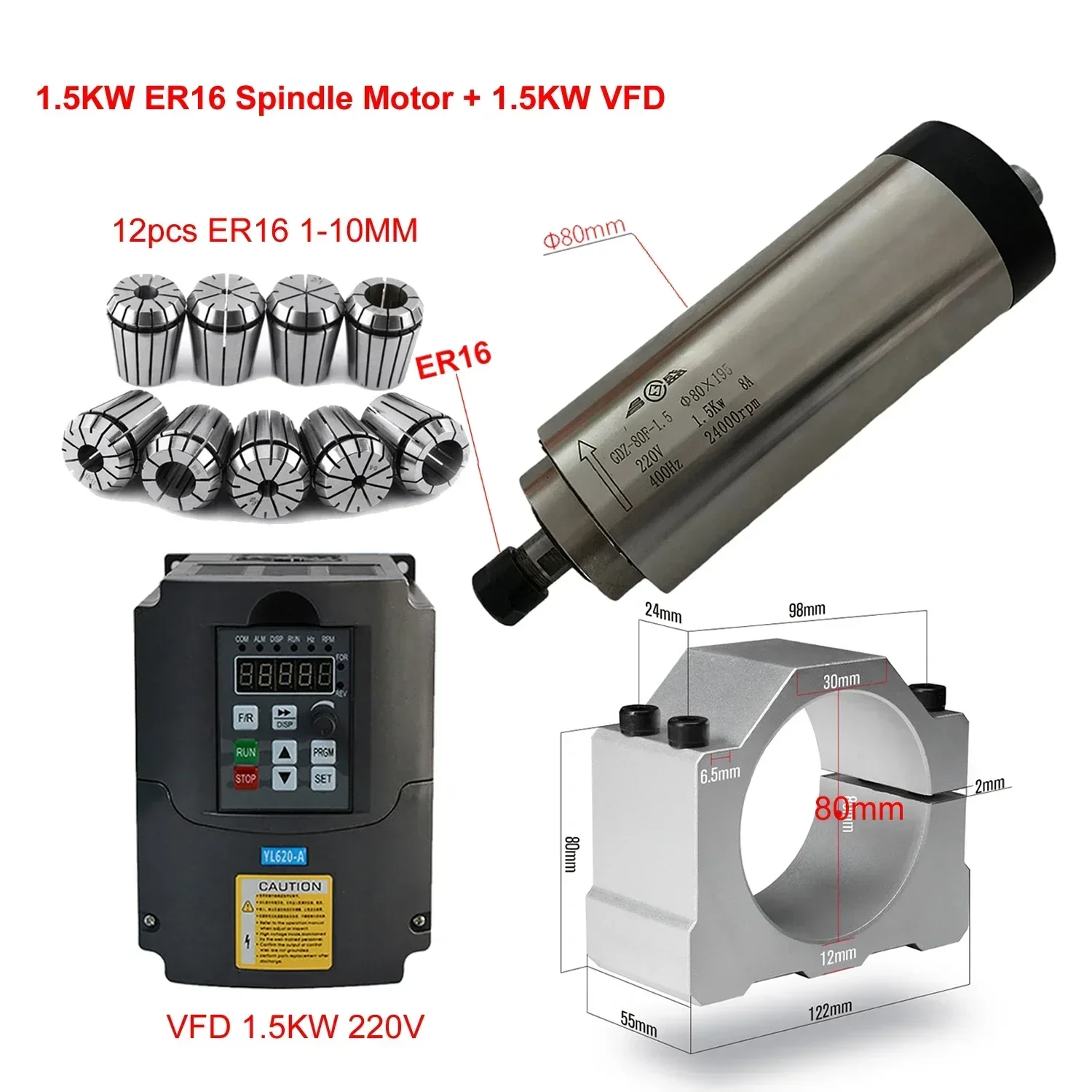 CNC Luftgekühlter 800W 1500W 2 – Er20 Collet Chuck Spindle Motor 220V Bewertung und Preis